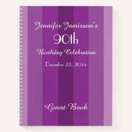 90e Birthday Party Guest Book Paars Stripe Notitieboek