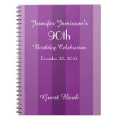 90e Birthday Party Guest Book Paars Stripe Notitieboek (Voorkant)