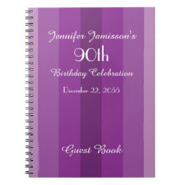 90e Birthday Party Guest Book Paars Stripe Notitieboek
