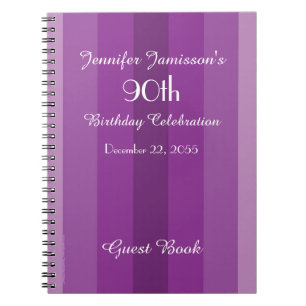 90e Birthday Party Guest Book Paars Stripe Notitieboek