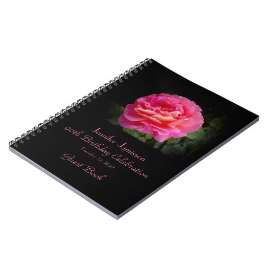 90e Birthday Party Guest Book, Pink Rose Notitieboek (Linkerzijde)