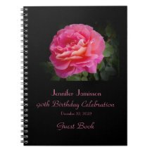 90e Birthday Party Guest Book, Pink Rose