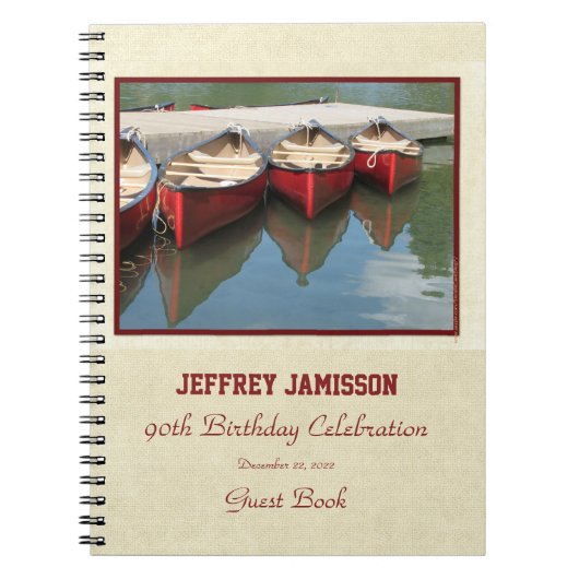 90e Birthday Party Guest Book, Red Canoes Notitieboek (Voorkant)
