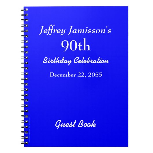 90e Birthday Party Guest Book Royal Blue Notitiebo Notitieboek (Voorkant)