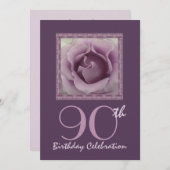 90e Birthday Party Invitation DREAMY PAARS Roos Kaart (Voorkant / Achterkant)