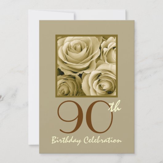 90e Birthday Party Invitation GOLD Rozen Kaart (Voorkant)