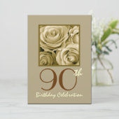 90e Birthday Party Invitation GOLD Rozen Kaart (Staand voorkant)
