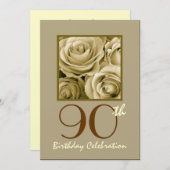 90e Birthday Party Invitation GOLD Rozen Kaart (Voorkant / Achterkant)