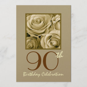 90e Birthday Party Invitation GOLD Rozen Kaart