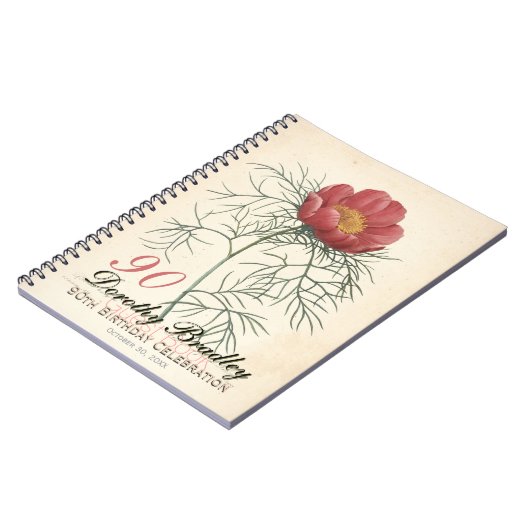 90e Birthday Party Peony Custom Guest Book Notitieboek (Linkerzijde)