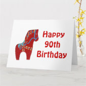 90e Birthday Red Dala Horse Kaart (Gele Bloem)