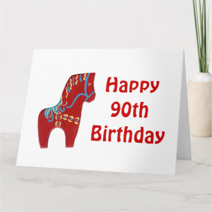 90e Birthday Red Dala Horse Kaart