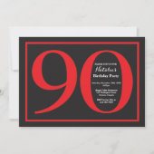 90e Birthday Red en zwart karton Kaart (Voorkant)