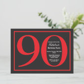 90e Birthday Red en zwart karton Kaart (Staand voorkant)