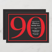 90e Birthday Red en zwart karton Kaart (Voorkant / Achterkant)
