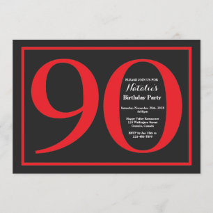 90e Birthday Red en zwart karton Kaart