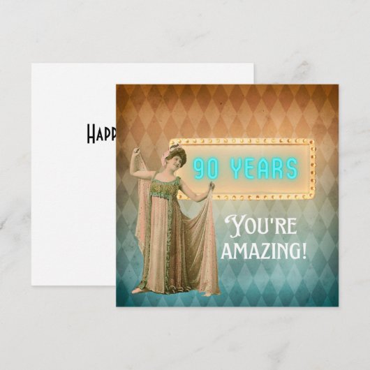90e Birthday  Singer Flat Birthday Kaart (Voorkant / Achterkant)
