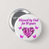  90E BIRTHDAY-STROOM RONDE BUTTON 5,7 CM (Voorkant /achterkant)