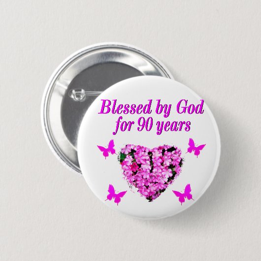  90E BIRTHDAY-STROOM RONDE BUTTON 5,7 CM (Voorkant /achterkant)