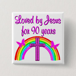 90E BIRTHDAY VAN JESUS VIERKANTE BUTTON 5,1 CM