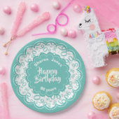 90e Blauwgroen/wit willekeurig getallenpatroon Papieren Bordje (Feest)