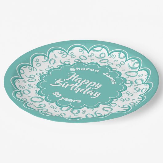 90e Blauwgroen/wit willekeurig getallenpatroon Papieren Bordje (Gekanteld)