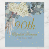 90e Bloemblauw Goud Elegante Verjaardag Wijn Etiket (Enkel label)