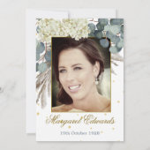 90e Bloemen Wit Goud Elegante Foto Verjaardag Kaart (Achterkant)
