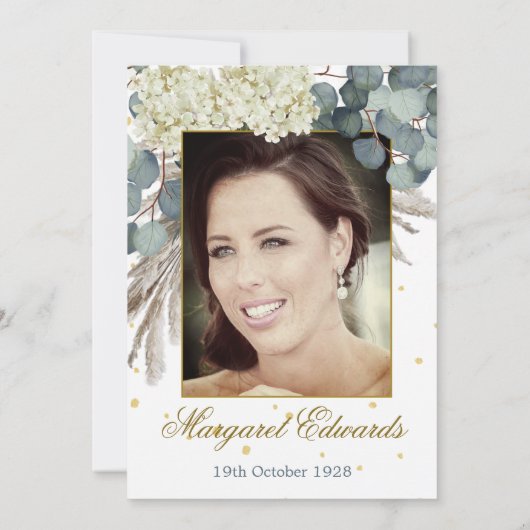 90e Bloemen Wit Goud Elegante Foto Verjaardag Kaart (Achterkant)