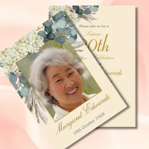 90e Bloemenneutrale Cream Elegante Foto Verjaardag Kaart