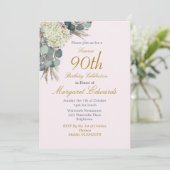 90e Bloemroze Elegante Foto Verjaardag Kaart (Staand voorkant)