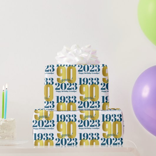 90e bruine goudverlooppapier (Birthday Blue Gold) Cadeaupapier (Feestgeschenken)