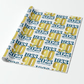 90e bruine goudverlooppapier (Birthday Blue Gold) Cadeaupapier (Uitgerold)