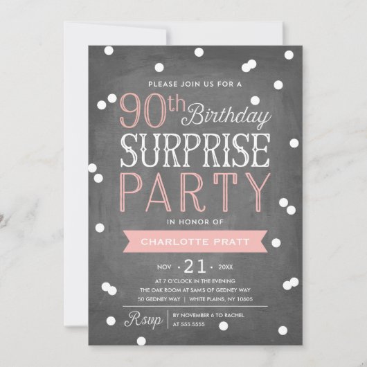 90e Confetti Surprise Party-uitnodiging | Birthday Kaart (Voorkant)
