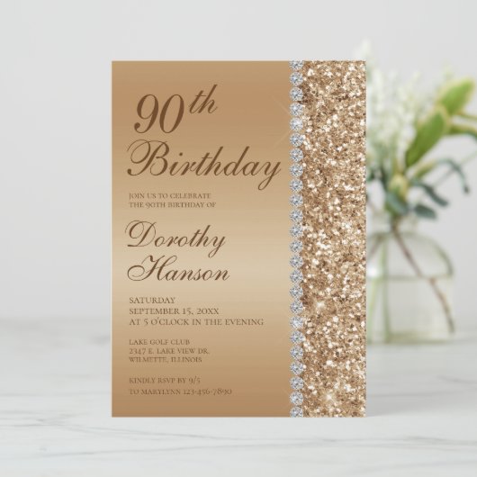 90e Elegante Gouden Verjaardag Kaart (Staand voorkant)