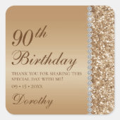 90e Elegante Gouden Verjaardag Vierkante Sticker (Voorkant)