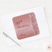 90e Elegante Roos Gouden Verjaardag Vierkante Sticker (Envelop)