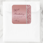 90e Elegante Roos Gouden Verjaardag Vierkante Sticker (Tas)