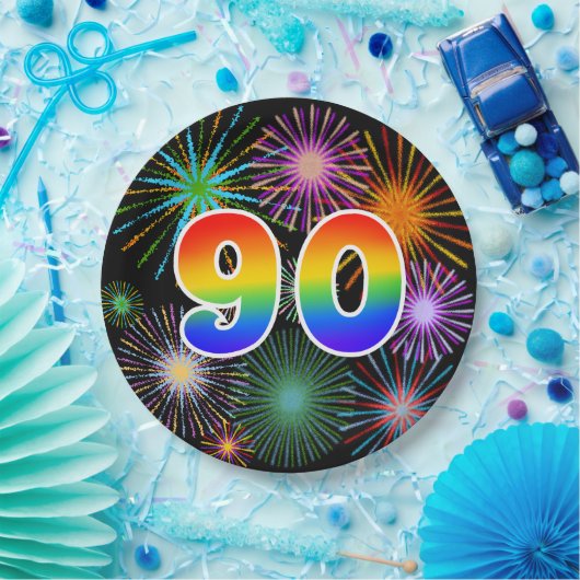 90e Evenement - Leuk, Kleurrijk, Vet, Regenboog 90 Papieren Bordje (Feest)