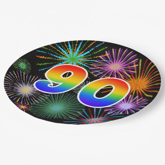 90e Evenement - Leuk, Kleurrijk, Vet, Regenboog 90 Papieren Bordje (Gekanteld)