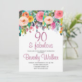 90e Fabulous Floral Waterverf Verjaardagsfeest Kaart (Staand voorkant)