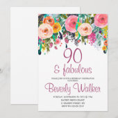 90e Fabulous Floral Waterverf Verjaardagsfeest Kaart (Voorkant / Achterkant)