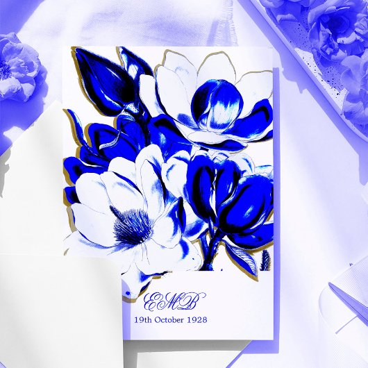 90e Floral Blue en White Spring Elegant Birthday Kaart