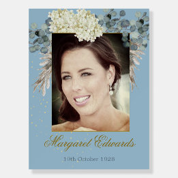 90e Floral Blue Gold Elegant Foto Birthday