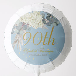 90e Floral Blue Gold Elegant Foto Birthday Ballon