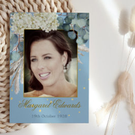 90e Floral Blue Gold Elegant Foto Birthday Kaart