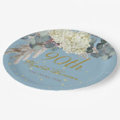 90e Floral Blue Gold Elegant Foto Birthday Papieren Bordje (Gekanteld)