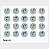 90e Floral Blue Gold Elegant Foto Birthday Ronde Sticker (Vel)