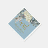 90e Floral Blue Gold Elegant Foto Birthday Servet (Hoek)