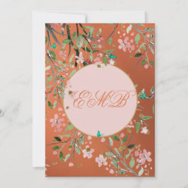 90e Floral Coral Elegant Pink Monogram Birthday Kaart